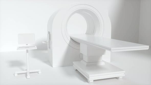 CT machine with white background, medical facility.