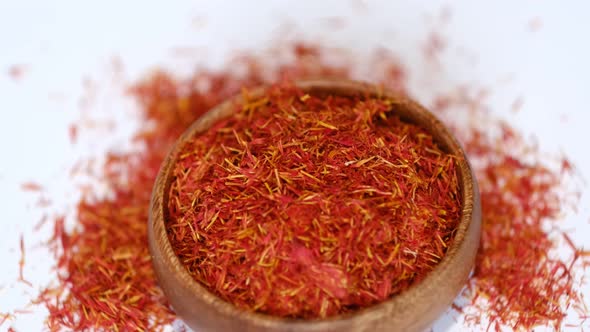 Wooden Bowl of Saffron Rotates Around Itself