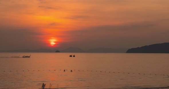 Time-lapse of Light Rays Over the Sea or Ocean at Sunset. Hot Summer Weather at Tropical. Panoramic