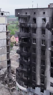 Vertical Video of a Wartorn House in Ukraine