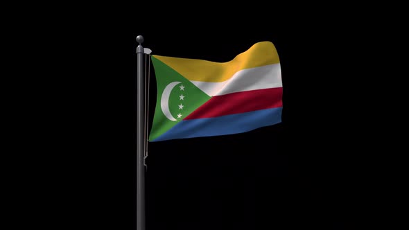 Comoros Flag On Flagpole With Alpha Channel