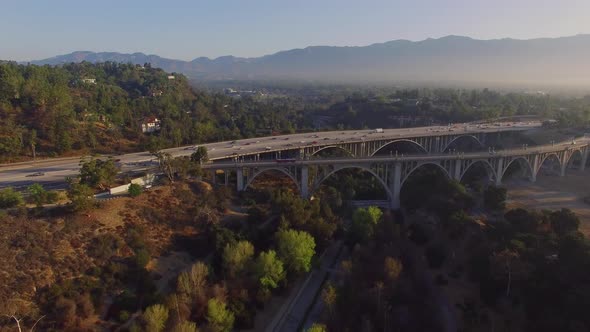 Aerial Of A Freeway And Bridge