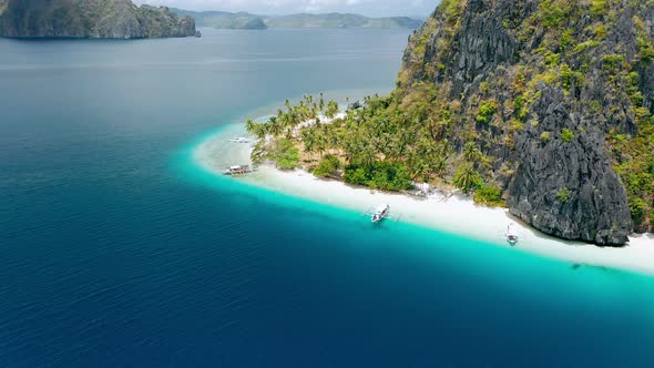 Aerial Drone Footage of Tropical Ipil Beach Pinagbuyutan Island El Nido Palawan Philippines