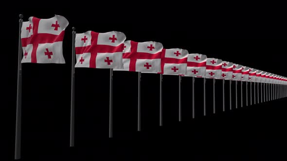 Row Of Georgia Flags With Alpha 4K
