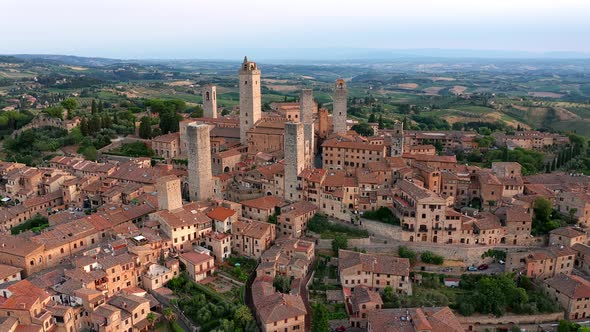 Aerial view of famous medieval San Gimignano town