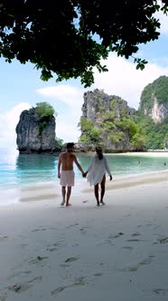 Koh Hong Island Krabi Thailand Couple Men and Woman on a Tropical Beach in Thailand