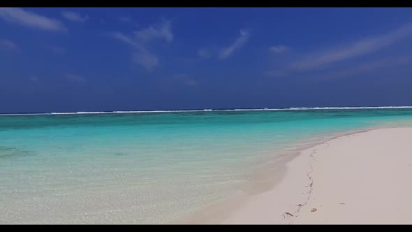 Aerial tourism of tranquil bay beach trip by blue lagoon and clean sandy background of a dayout in s