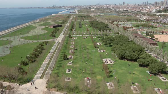 Aerial view of park in Kartal district, Istanbul, Turkey.