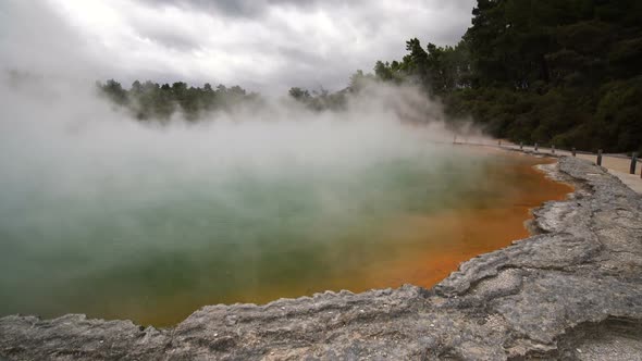 Thermal lake Champagne Pool at Wai-O-Tapu near Rotorua, New Zealand