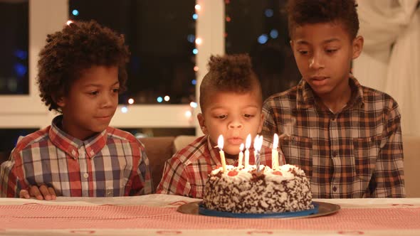 Kids Blowing Cake's Candles Out.