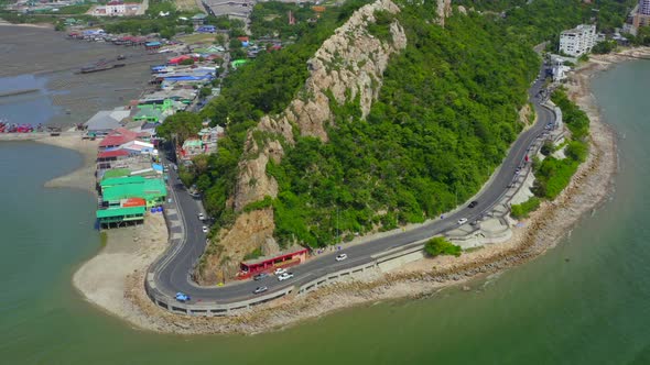 Aerial View of Bang Saen Kao Sam Muk Hill Viewpoint Near Pattaya Chonburi Thailand