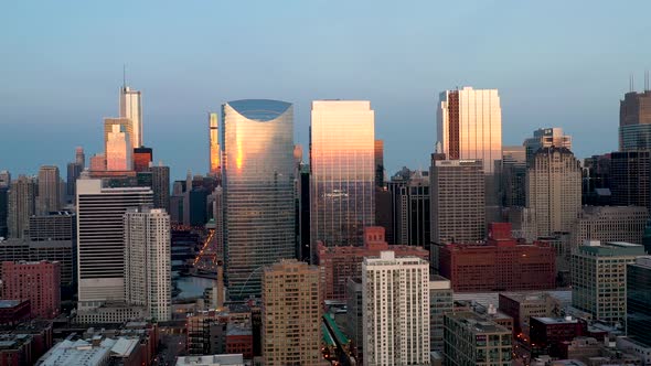 Golden Hour - Aerial View of Chicago West Loop