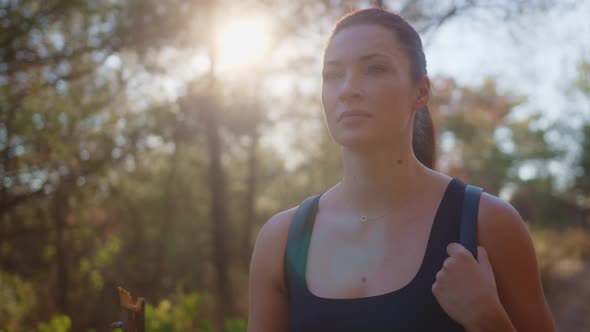 Young Caucasian Woman Enjoying Nature While Hiking