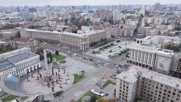 Kyiv, Ukraine in Autumn : Independence Square, Maidan. Aerial View