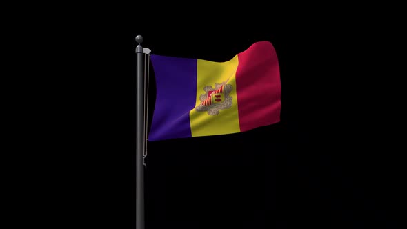 Andorra Flag On Flagpole With Alpha Channel