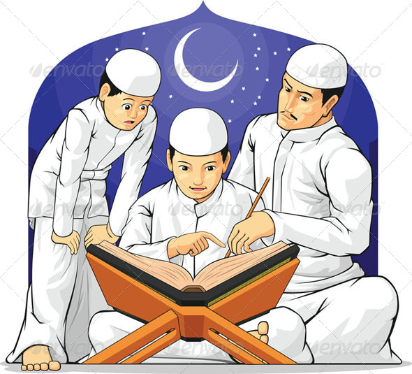 Kids Learn to Read Al-Quran with Their Father