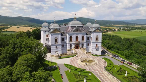 Aerial view of Halicsky Castle in the village of Halic in Slovakia