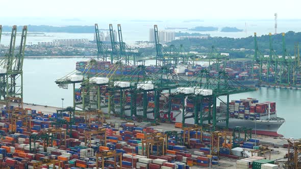 Time lapse of container cargo shipping port in Singapore