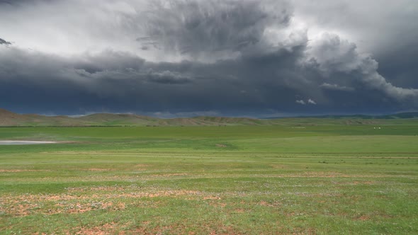 Storm Clouds on Central Asian Meadow in Mongolia