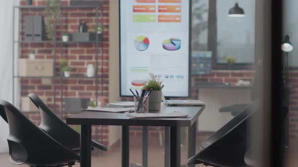 Close Up of Empty Business Space with Conference Desk