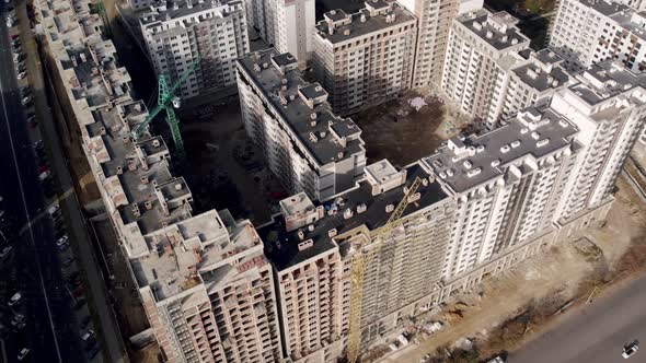 Residential Complex Under Construction on a Large Construction Site Drone View