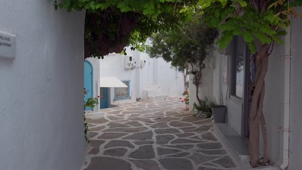 Walking in Naousa Street on Paros Island, Greece