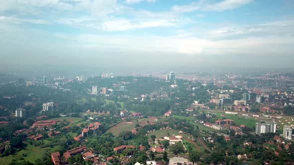 Aerial drone cityscape of Kampala, capital city of Uganda, Africa