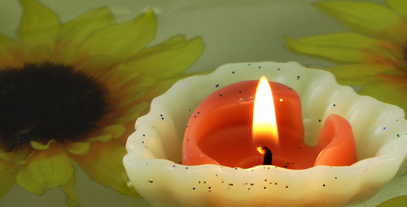 Candles And Flowers On The Water