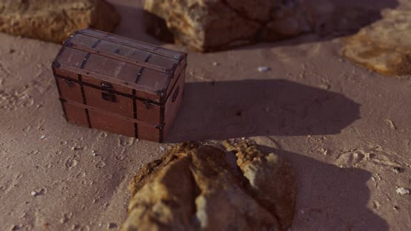 Wooden Treasure Box On The Beach