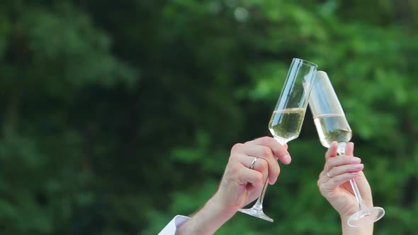 Bride and Groom Clink Glasses.