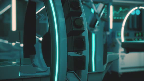 Futuristic Sci Fi MRI Scanner Medical Equipments in Hospital alt