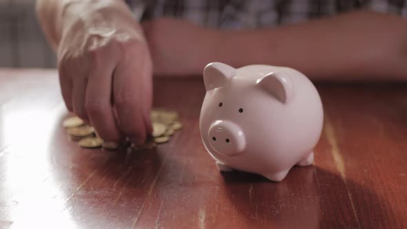 Woman Putting Coin in Piggy Bank, Saving Money Concept. Future Needs Loan Education or Mortgage