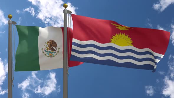 Mexico Flag Vs Kiribati Flag On Flagpole