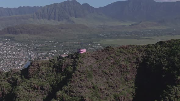 Aerial view of Pink pillbox on Oahu's westside on a sunny day