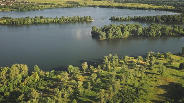 Dnieper River with Sailing Boat Aerial