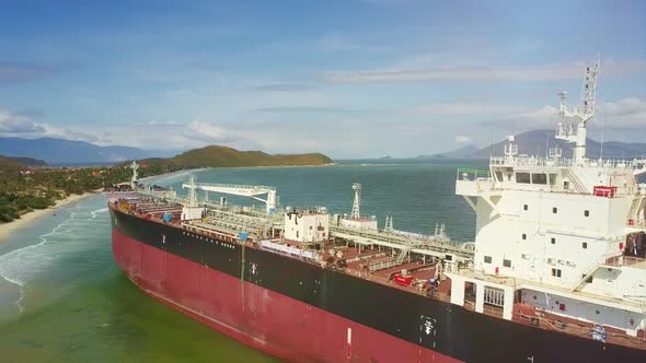 Drone Upper View Aground Tanker Stern Deck and Wheel House