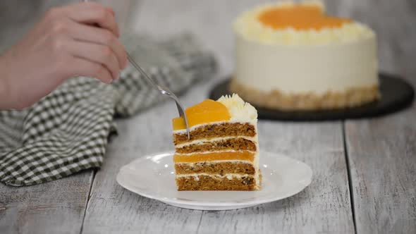 Piece of Delicious Carrot Cake with Orange Jelly