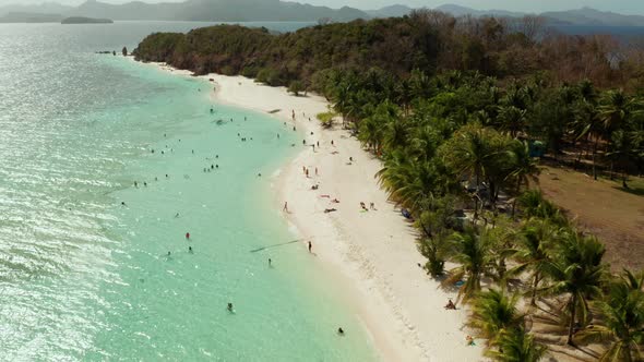 Small Torpical Island with White Sandy Beach Top View