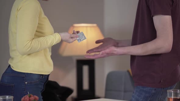 Side View of Unrecognizable Caucasian Adult Woman and Teenage Boy Gesturing Emotionally As Talking