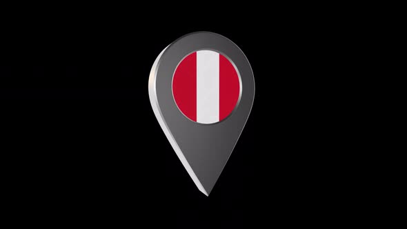 3d Animation Map Pointer With Peru Flag With Alpha Channel  - 2K