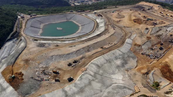 Drone fly over landfill in Hong Kong