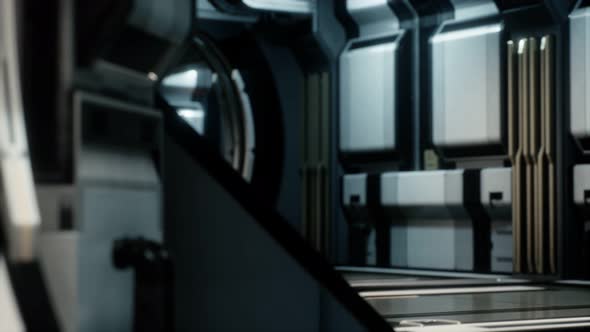 3D Rendering of Realistic Sci-fi Spaceship Corridor alt