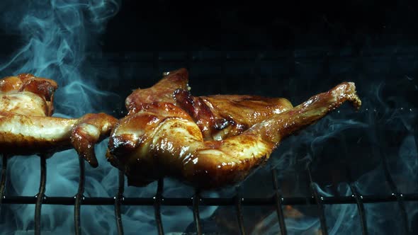 Grilling BBQ Chicken Wings in ultra slow motion 1500fps on a Wood Smoked Grill - BBQ
