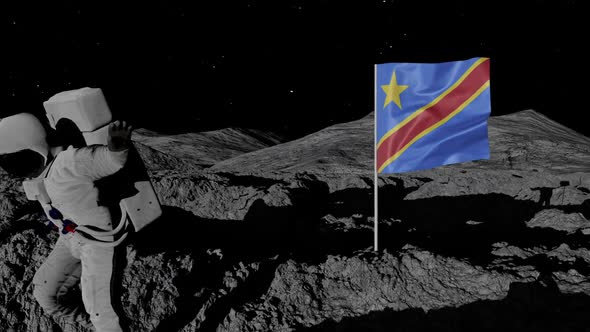 Astronaut Planting Dr Congo Flag on the Moon