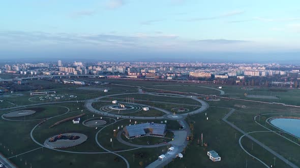 Aerial Sunset Over City