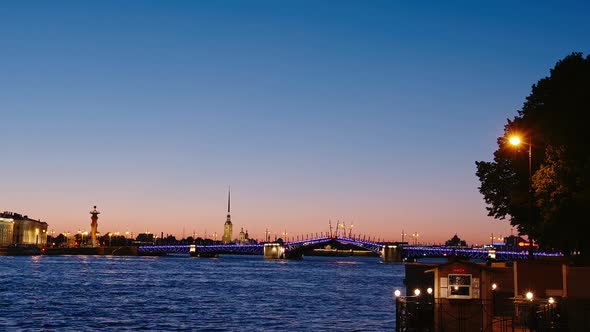 St. Petersburg, Russia: Opening The Palace Bridge In White Nights 