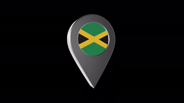 3d Animation Map Navigation Pointer With Jamaica Flag With Alpha Channel  - 4K