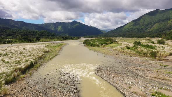 Beautiful Natural Scenery of River in Southeast Asia Tropical Green Forest with Mountains in