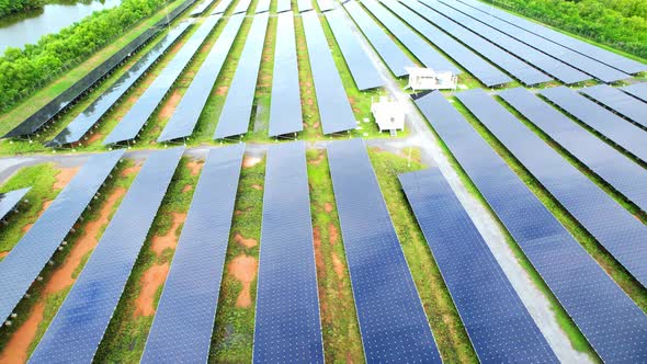 Aerial shot of Solar Power Station. drone footage. 4k