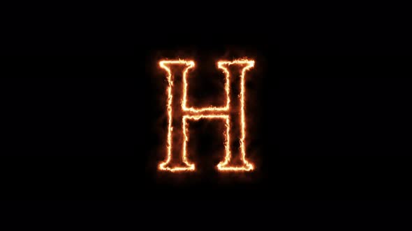 Fiery letter H. Symbol animation burning in a flame on a black background